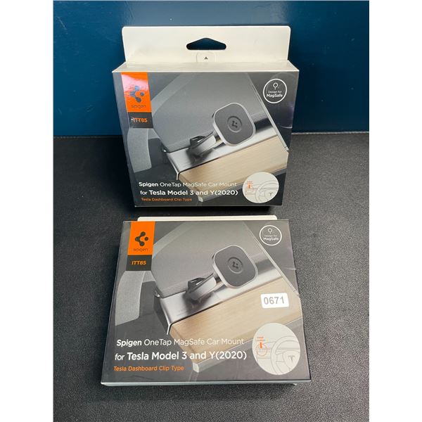 2 Spigen OneTap MagSafe Car Mounts for Tesla Model 3 and Y - New