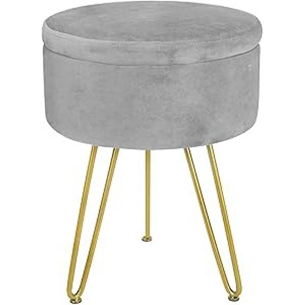 1 Modern Velvet Footstool with Storage - Grey w/ Gold Legs - Brand New!