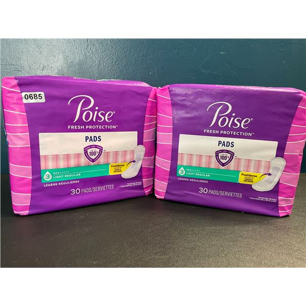 2 Packs of Poise Pads for Women - 30pcs Per Pack - Size 3 (Light Regular) - New