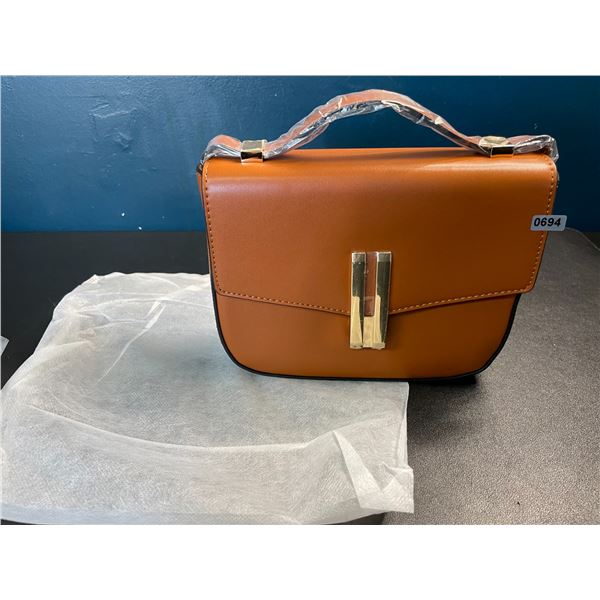 1 Women's Adjustable Strap Square Shoulder Bag - Brown/Beige - Brand New (Dust Bag Included)