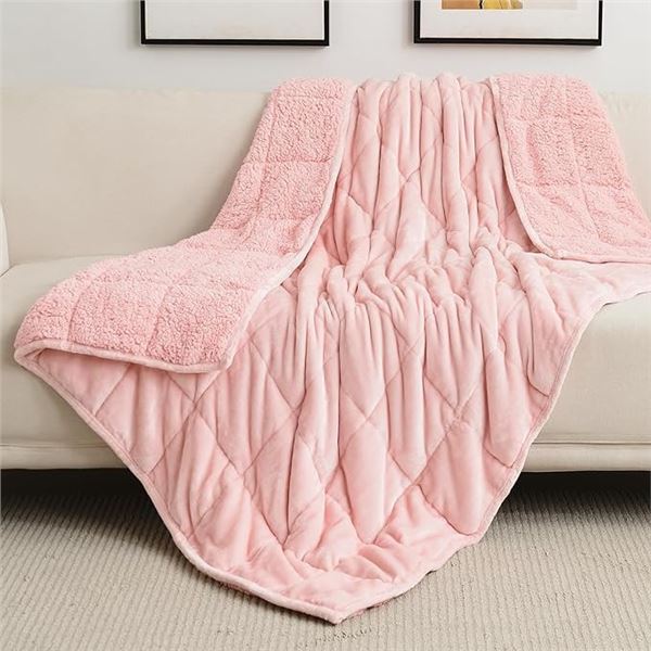 1 Sherpa Fleece Cozy Soft Pink Weighted Blanket for Adults - 15lb Weight - Queen Size - BRAND NEW!