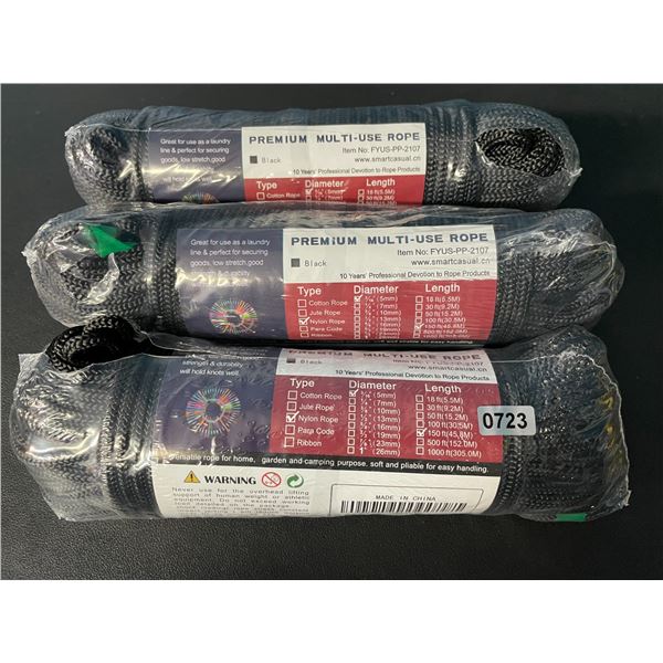 3 Packs of Premium Multi-Purpose Rope - 150FT Length - Brand New!