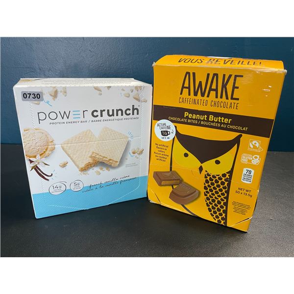 1 Box of PowerCrunch Protein Energy Bars & 1 Box of Awake Caffeinated Chocolate Peanut Butter Bites