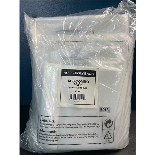 1 Combo Pack of Industrial Strong Clear Poly Bags - Assorted Sizes - 400PCS Included - Brand New
