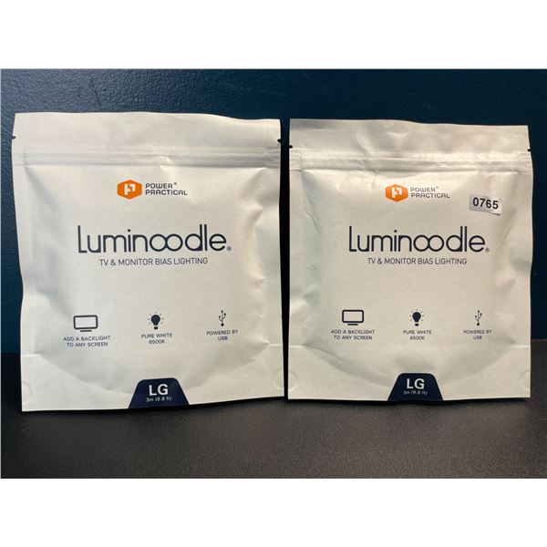 2 Luminoodle USB LED TV & Monitor Backlight Strip Kits - Pure White - 6500K - (9.8FT) - Brand New
