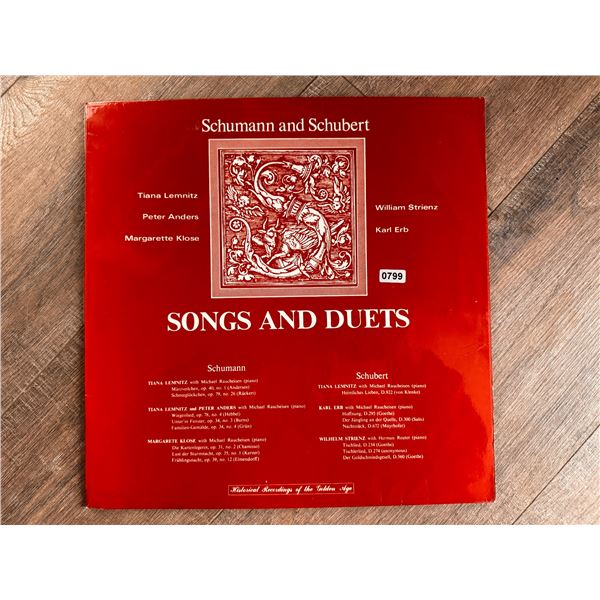Shumann and Schubert Songs and Duets Vinyl Record