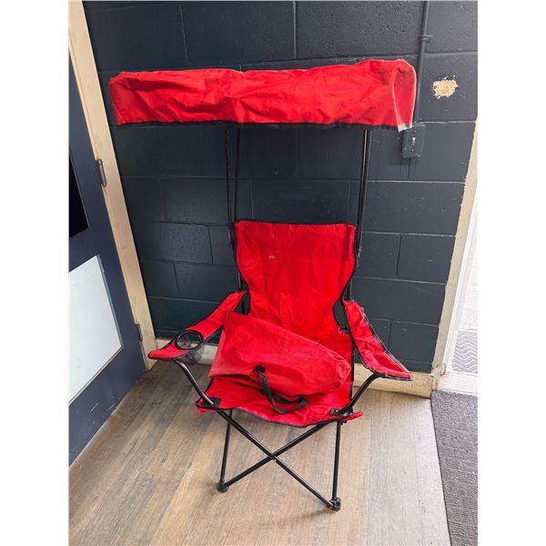 Red Folding Outdoor Camping Chair with Rain/Shade Canopy and Carry Bag