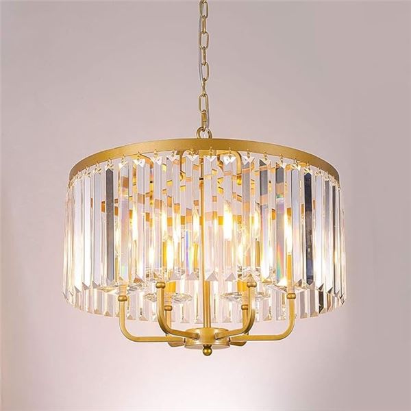 Wellmet 6-Light Gold Crystal Chandelier - Modern Round Crystal 20" Chandelier Light - NEW IN BOX!
