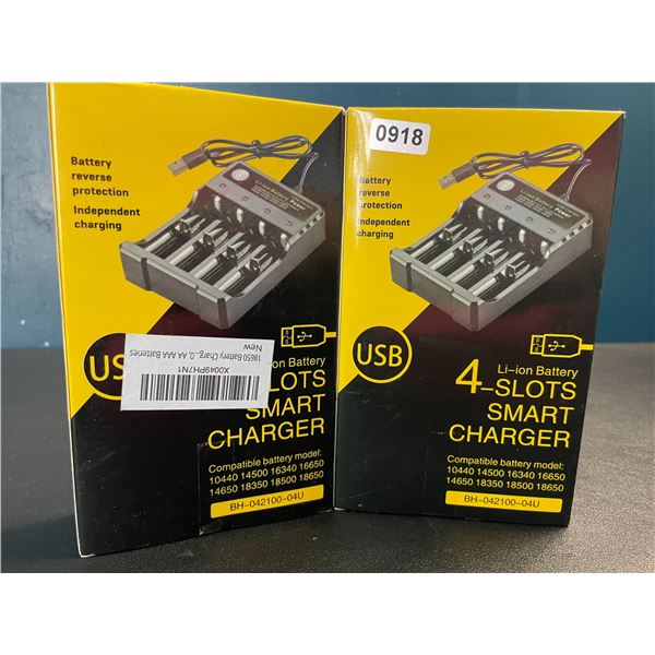 2 Li-Ion Battery 4-Slot Smart Chargers - USB Design - Brand New