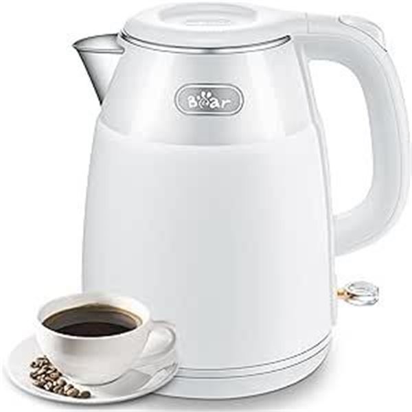 1 Bear Electric Kettle; 1.5L Stainless Steel 1500W Kettle w/ Auto Shut Off; White - Brand New Sealed