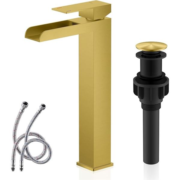 1 KENES Single Lever Waterfall Bathroom Sink Faucet Set - Gold - Brand New!