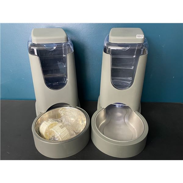 2 Gravity Feeder Pet Bowls/Pet Feeders - Grey - Brand New
