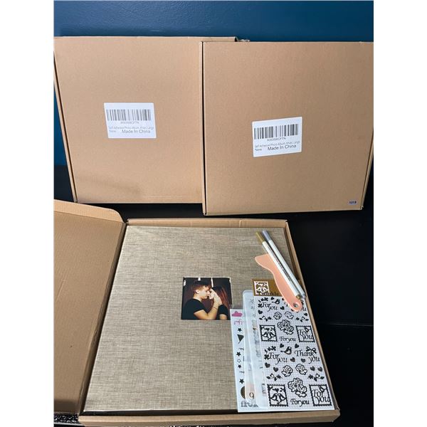 3 Large Khaki Linen Cover Photo Book Albums/Memory Scrapbook Albums - 32x33cm - NEW