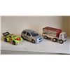 Image 1 : 401 -- Tonka Friction Motor Porsche, Vintage Buddy L Bubble Yum Gum Semi Truck, 1998 Toyota Echo Die
