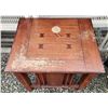 Image 1 : 422 -- WOODEN SIDE TABLE, WOODEN STOOL, WICKER MIRROR