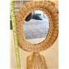 Image 8 : 422 -- WOODEN SIDE TABLE, WOODEN STOOL, WICKER MIRROR