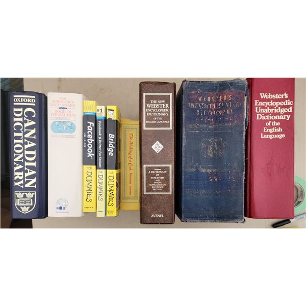 454 -- VINTAGE DICTIONARIES, ENCYCLOPEDIA, FACEBOOK, TWITTER, AND BRIDGE FOR DUMMIES BOOKS