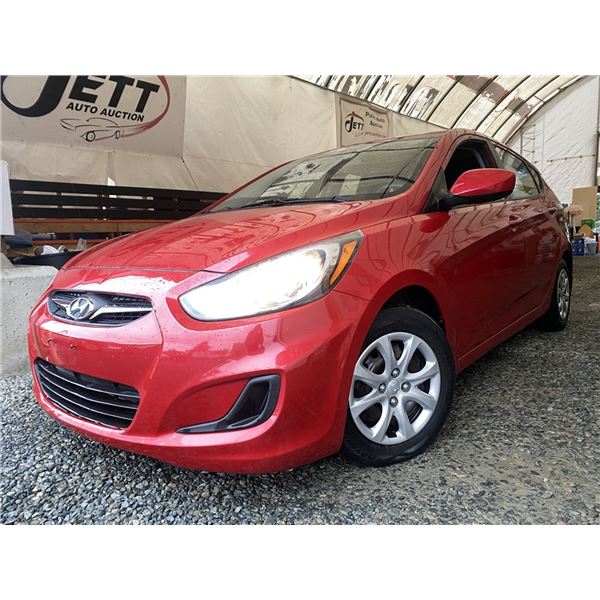 0R -- 2013 HYUNDAI ACCENT, RED, 53345 KMS, FRONT WHEEL DRIVE "NO RESERVE"