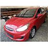 Image 3 : 0R -- 2013 HYUNDAI ACCENT, RED, 53345 KMS, FRONT WHEEL DRIVE "NO RESERVE"