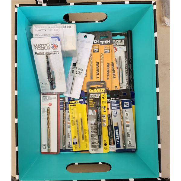 475 -- BOX OF DRILL BITS TUNGSTEN, TITANIUM, AND ROCK CARBIDE