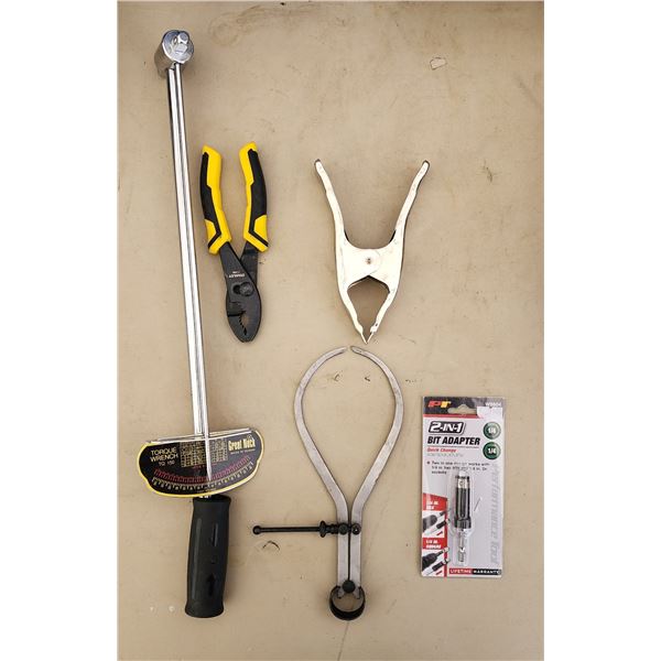 484 -- TORQUE WRENCH, SLIP LOCK PLIERS, SPRING CALIPER, BIT ADAPTER, AND METAL CLAMP