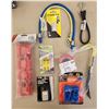 Image 1 : 485 -- MILWAUKEE BATTERY HOLDER AND DUST TRAP,  BUNGEE CORDS, WRECKER BAR, TARP CLIPS, LASHING MAGNE