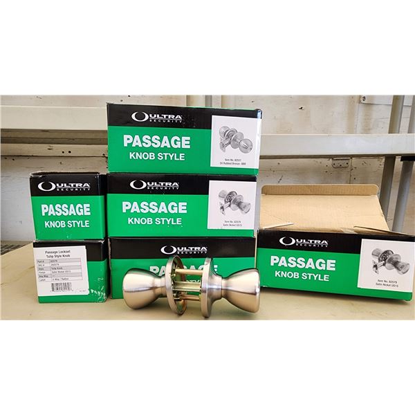 495 -- PASSAGE STYLE DOOR KNOBS IN SATIN NICKEL SET OF 6