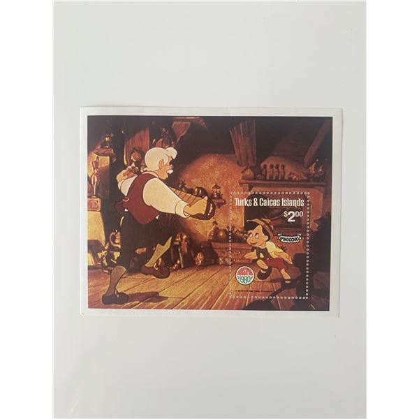 Pinocchio - Turks & Caicos Souvenir Stamp Sheet - Christmas 1980