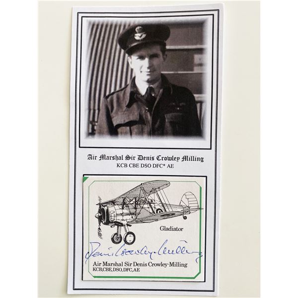 WWII Air Marshal Sir Dennis Crowley Milling Signed Gladiator Card with Photo