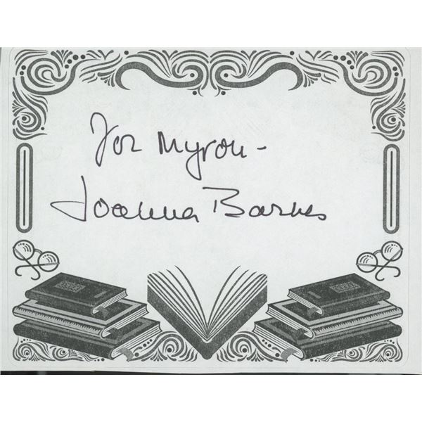 Joanna Barnes signed bookplate