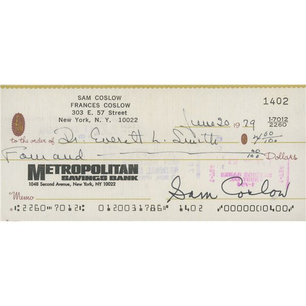 Sam Coslow signed check