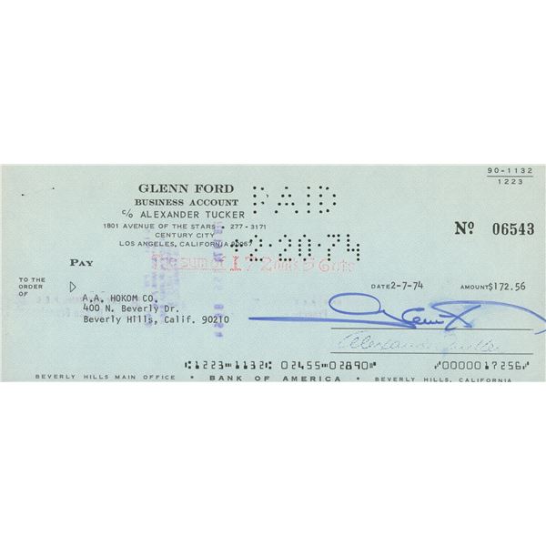 Glenn Ford signed check