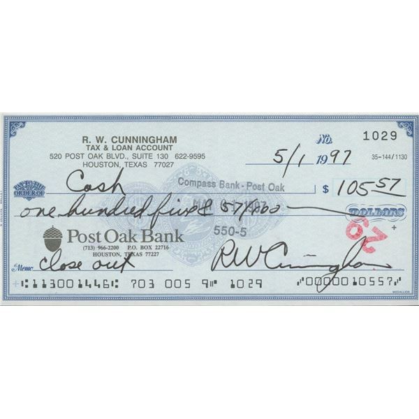 Walter Cunningham signed check