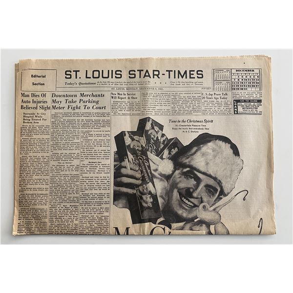 St. Louis Star-Times announcing Men will Report to Service at Once original 1941 vintage newspaper