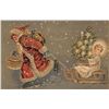 Image 2 : 4 Green Background Santa Claus Holiday Greeting Postcards 4 Dif. Color Robes