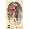Image 2 : 4 Winsch Oval Border Christmas Snow Scene Holiday Postcards