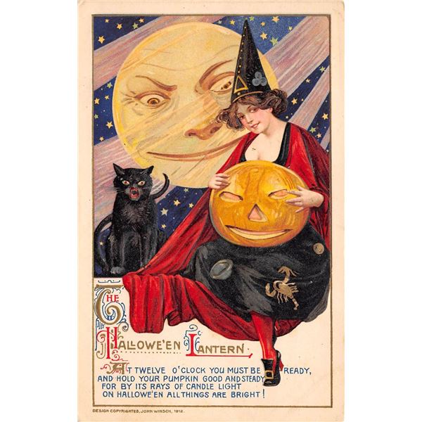 3 Winsch Halloween Girls Holiday Postcards - Same Series