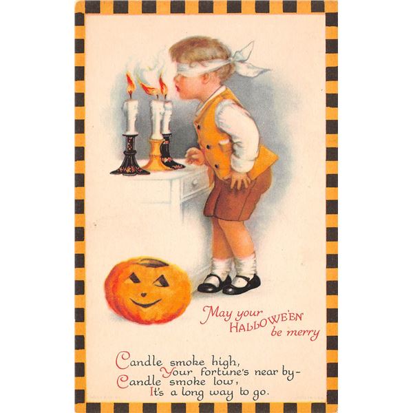 2 Clapsaddle Checkered Border Halloween Holiday Greeting Postcards