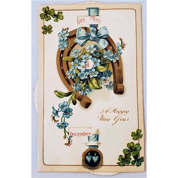 3 Novelty New Year Calendar Mechanical Postcards