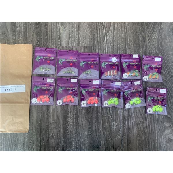 Jiggy Jigs Vivid Glow Lures (3/8.oz) 6 units, (1/2.oz) 1 unit, (est. 1/16.oz) 3 units