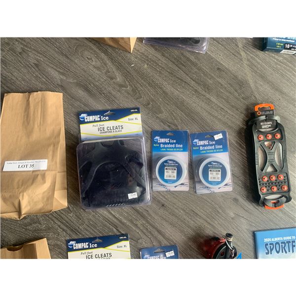 Compac Full Foot Ice Cleats (XL)1 Unit , 2 Compac Ice Nylon Braided Line 50 yards, 1 Celsius Ice Cle
