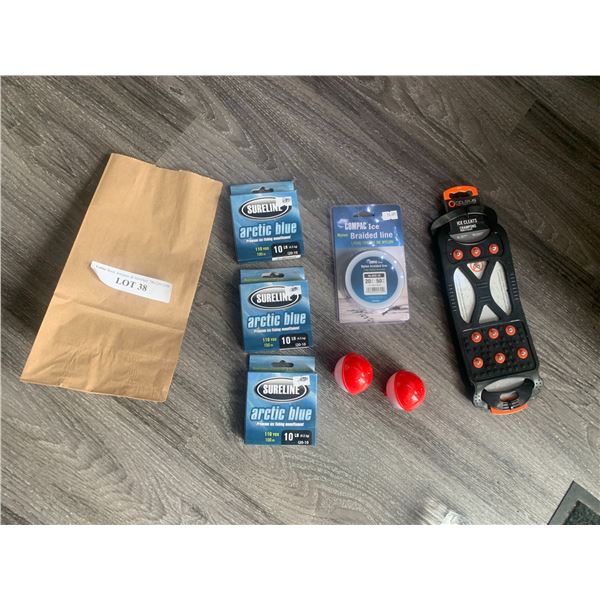 Celsius Ice Cleats (XL) 1 Unit, 2 Bobber/Fishing Floats, Sureline Arctic Blue Ice Fishing Mono-filam