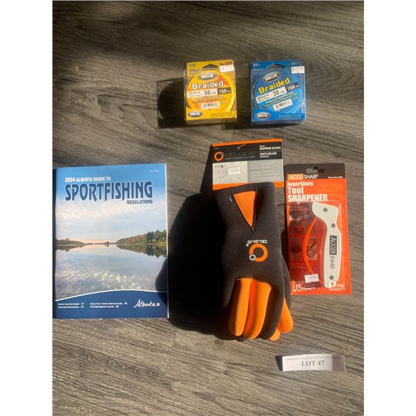 1 Pair of Celsius Neoprene Gloves, AccUSharp Tool Sharpener 1 Unit, 1 Sureline Braided 30lbs 150 Yds