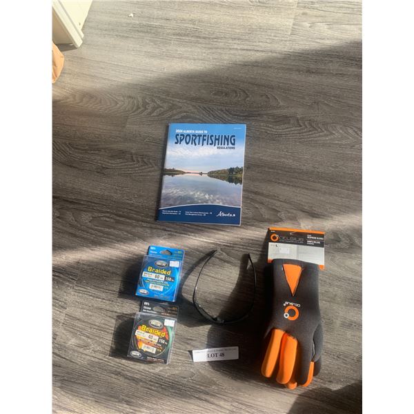 1 Pair of Celsius Neoprene Gloves, Berkley Polarized Sunglasses 1 Unit, 1 Sureline Braided 60lbs 150