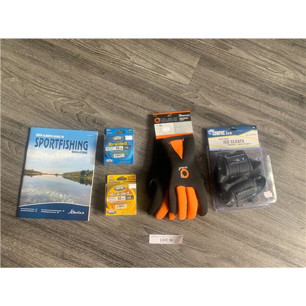 Compac Ice Cleats 1 Unit, 1 Pair of Celsius Neoprene Gloves, 1 Alberta Sportfishing Guide, 1 Surelin