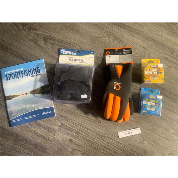 Compac Ice Cleats 1 Unit, 1 Pair of Celsius Neoprene Gloves, 1 Alberta Sportfishing Guide, 1 Surelin