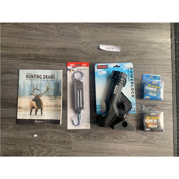 Eagle Claw Spring Scale 1 Unit, Scotty Powerlock Rod Holder 1 Unit, 1 Sureline Braided 15lbs 150 Yds