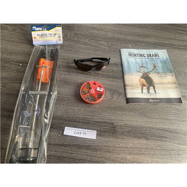 Compac Ice Plastic Tip-Up 1 Unit, Berkley Polarized Sunglasses, Compac Removable Split Shot Sinkers 