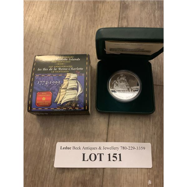 1774-1999 225th Ann of the Voy of Juan Perez & the Sighting of Queen Charlotte Islands Silver Coin