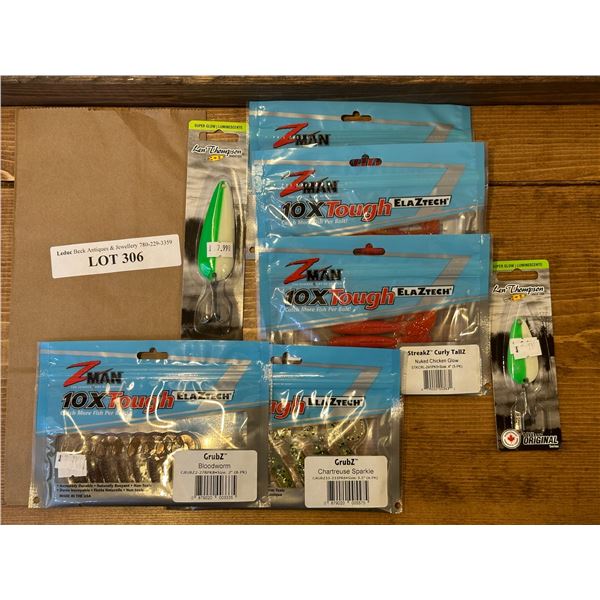 ZMAN Streakz Curly Tailz Nuked Chicken Glow & Grubz Blood worm's & Len Thomson Tackle